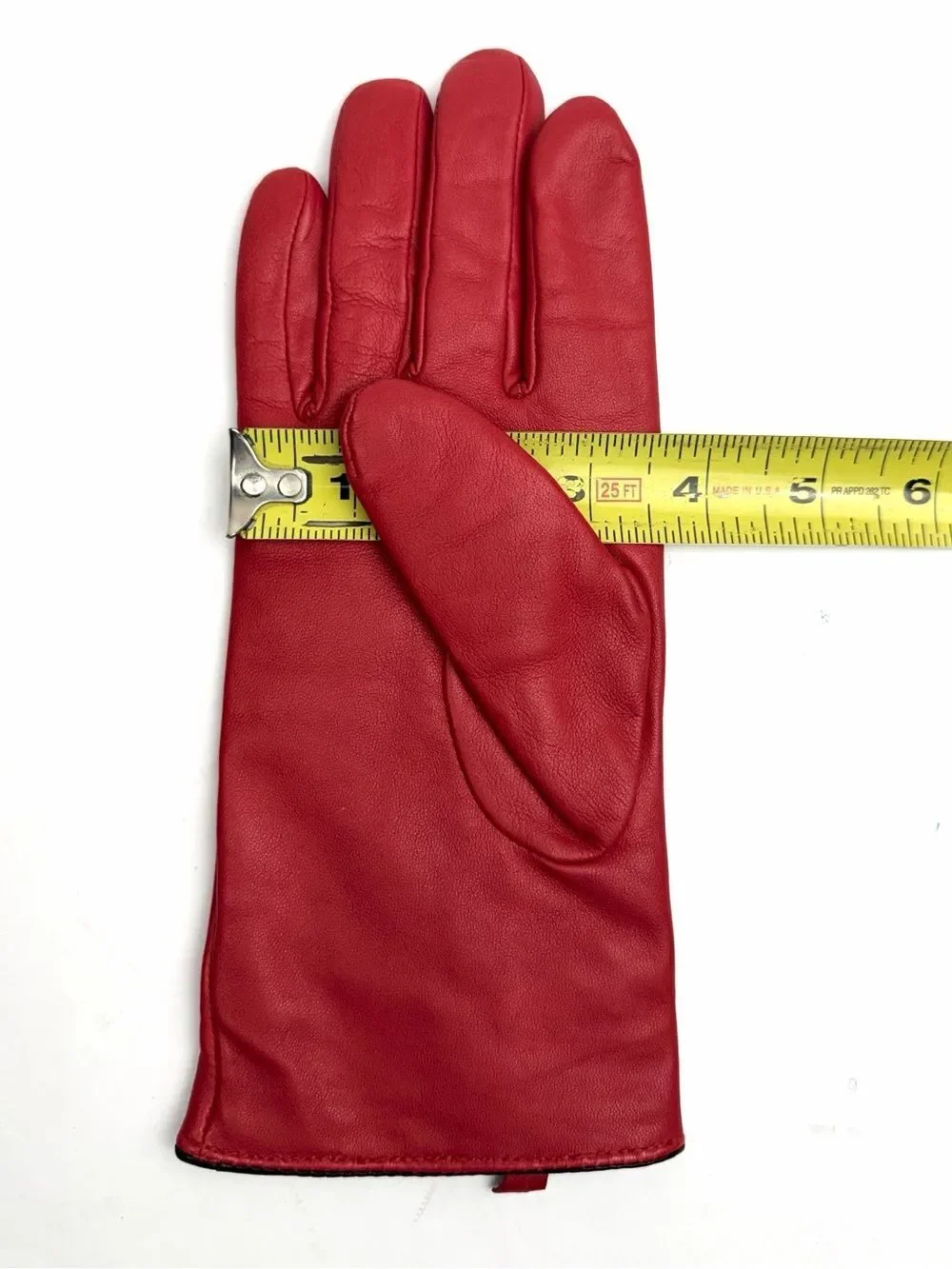 CAROLE LITTLE Red Leather Gloves Cashmere Lining Women's size 8